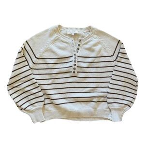 Sezane leontine jumper sweater ecru camel brown stripe women XL